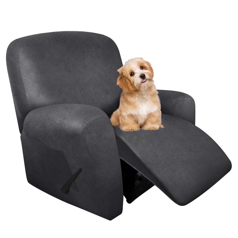 molasofa Recliner Chair Covers - 4 Pieces Leather Like Large Recliner Covers with Pocket Soft Stretch Recliner Slipcover for Lazy Boy Recliner Chair Washable Furniture Protector (Dark Grey) - Image 1